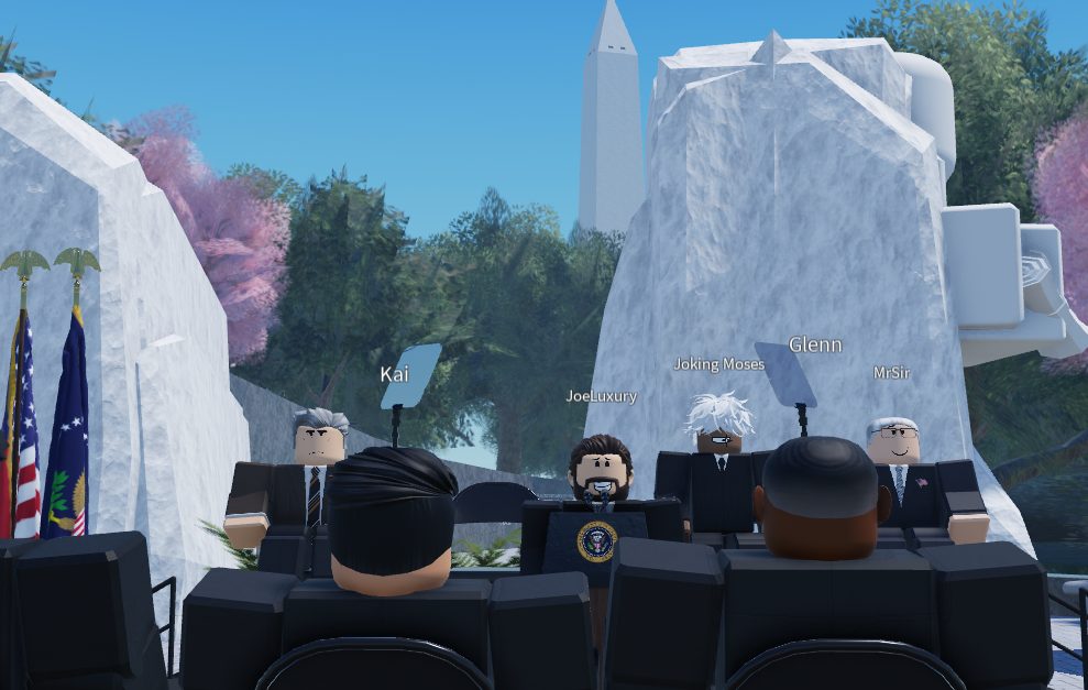 Members gathered for an outdoor ceremony.